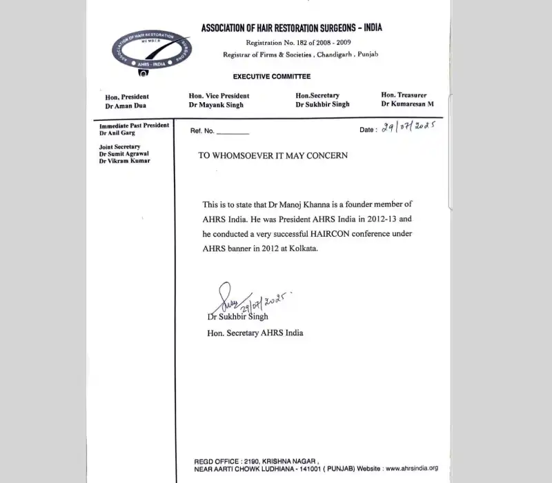 Association of Hair Restoration Surgeons (AHRS) | Plastic Surgery India 