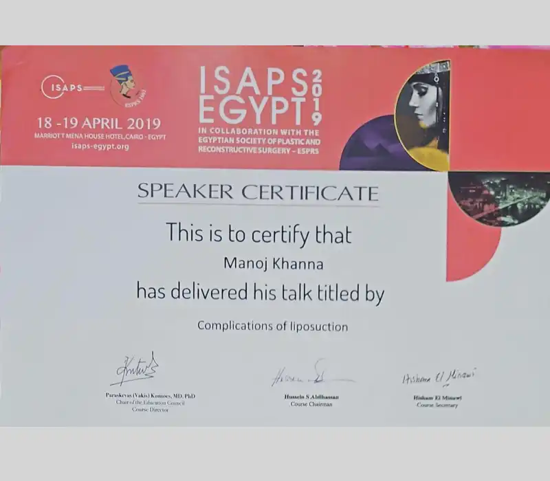 ISAPS Egypt Congress 2019, for lectures on complications of liposuction. | Plastic Surgery India 