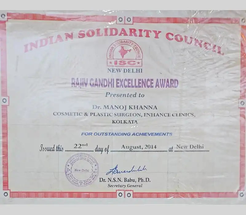 Rajiv Gandhi Excellence Award – Indian Solidarity Council, New Delhi. | Plastic Surgery India 
